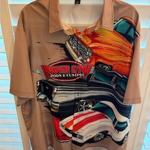 River City Rods & Customs Graphic Car Print Button-Up Shirt - Tan